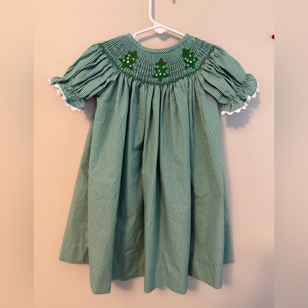 Green Smocked Kids Casual Dress